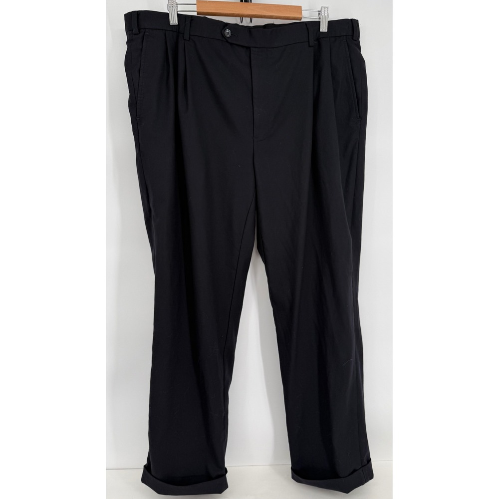 Brooks Brothers 346 Mens Navy Pleated Stretch Wool Dress Pants Sz 42x31 Cuffed